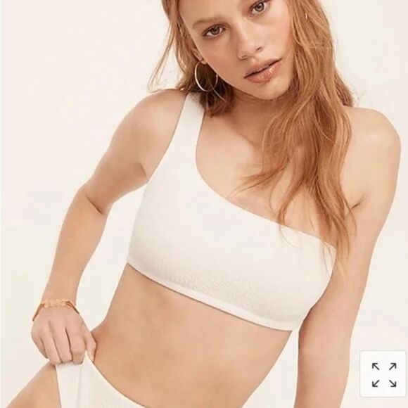 NWT J. Crew White Textured One Shoulder Bikini Swim Bathing Suit Top Size 3X - Picture 1 of 9